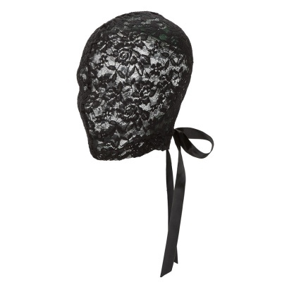 Touca preta de renda floral com fita de cetim preta