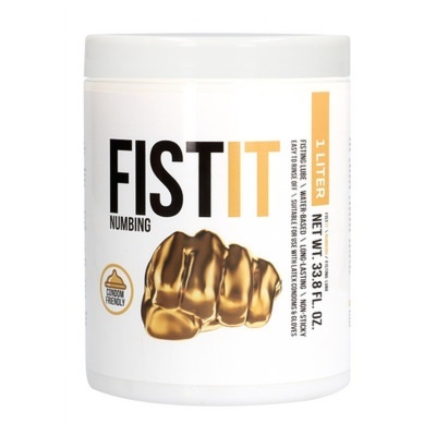 Frasco branco com tampa branca de lubrificante FISTIT NUMBING com punho dourado
