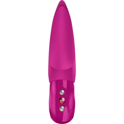 Vibrador cor-de-rosa com botões FUN e ajustes em fundo branco