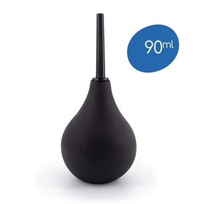 Frasco preto fosco com bico fino e indicação 90ml