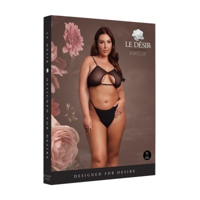 Caixa de produto com imagem de lingerie preta e texto LE DÉSIR AMOUR