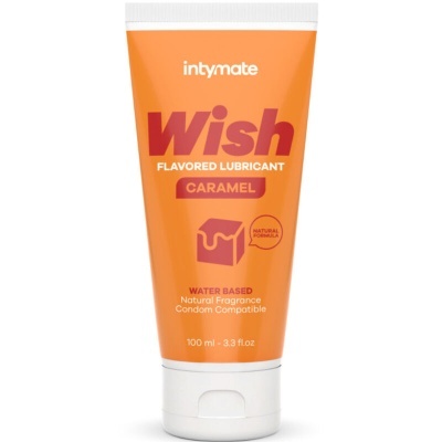 Tubo de lubrificante sabor Caramel intymate laranja e branco