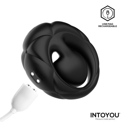 anel preto texturizado em silicone com cabo USB para carregamento