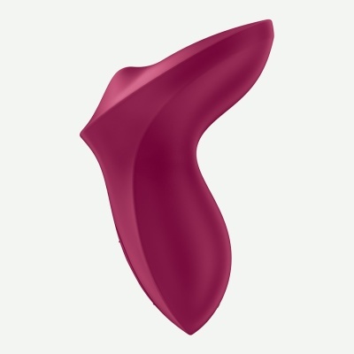 Vibrador rosa escuro em silicone com formato ergonómico sobre fundo branco