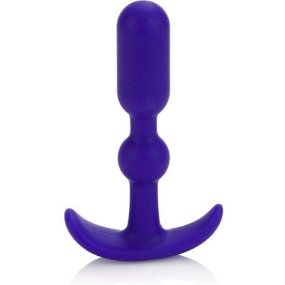 Produto de silicone roxo com base curva em fundo branco