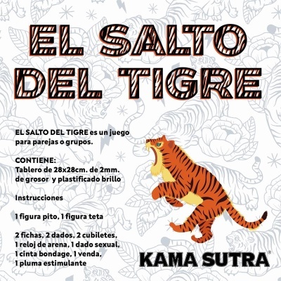 Jogo EL SALTO DEL TIGRE com tigre laranja ilustrado e texto descritivo em espanhol