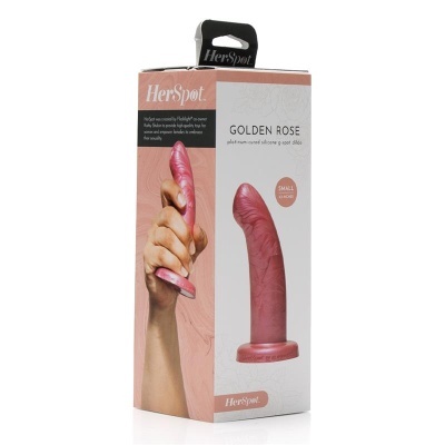 Embalagem de dildo em silicone rosa Golden Rose da marca HerSpot