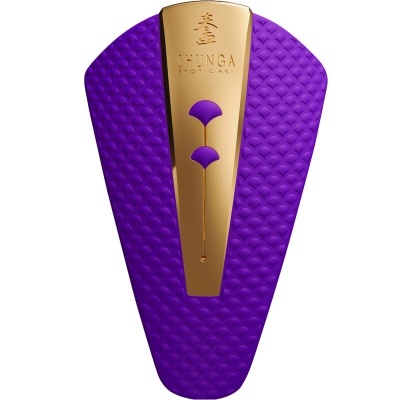 Dispositivo roxo com detalhes dourados e texto SHUNGA EROTIC ART