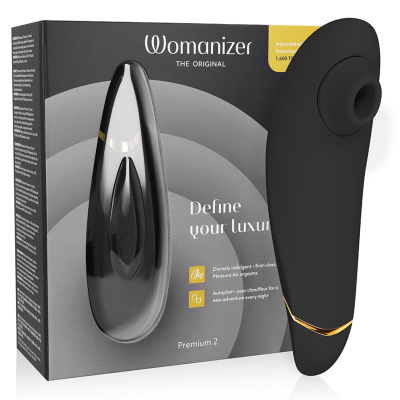 Vibrador Womanizer Premium 2 preto com a respetiva caixa