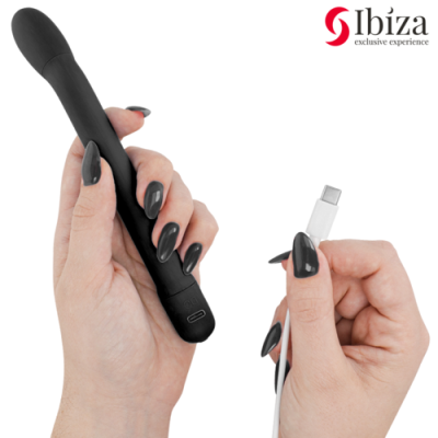 Vibrador preto com cabo USB tipo C branco e logo Ibiza