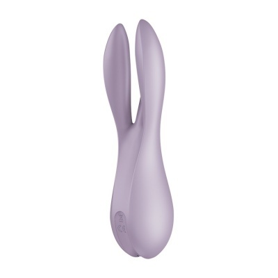 Vibrador lilás em silicone com design ergonómico e duas pontas longas