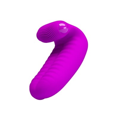 Dispositivo de silicone roxo com textura estriada e ponta redonda translúcida