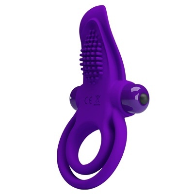 Anel vibratório roxo em silicone com textura e cápsulas de metal