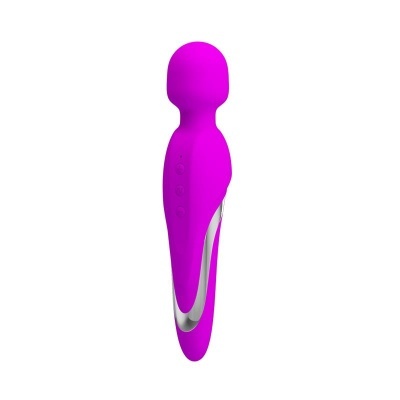 Vibrador massageador pessoal rosa com botões e detalhe prateado