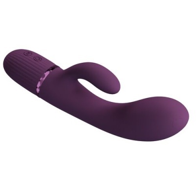 Vibrador roxo anatómico em silicone com botões de controlo