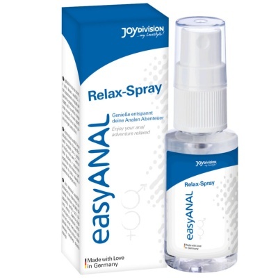 Spray relaxante anal easyANAL em embalagem azul e branca da marca JoyDivision