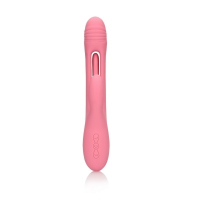 Vibrador cor-de-rosa com três botões de controlo e textura na ponta