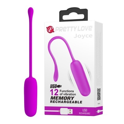 Vibrador USB roxo e embalagem com texto e ícone USB