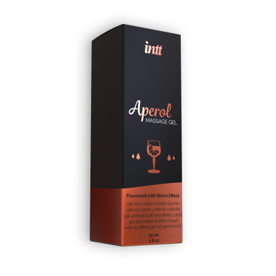 Embalagem de gel de massagem intt Aperol preta e laranja