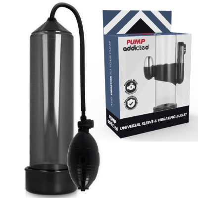 Bomba penis transparente com bomba manual preta e embalagem PUMP addicted