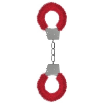 Algemas metálicas com felpudo vermelho