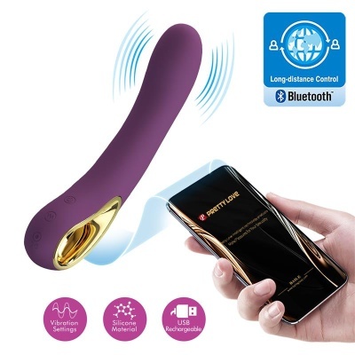Vibrador roxo em silicone com controlo via smartphone