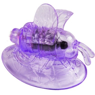 Produto plástico translúcido roxo em forma de abelha com base oval