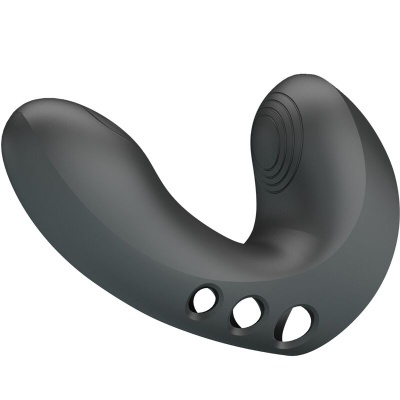 Dispositivo curvado preto com três orifícios e textura circular