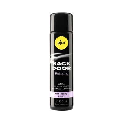 Frasco preto cilíndrico de lubrificante pessoal pjur Back Door Relaxing