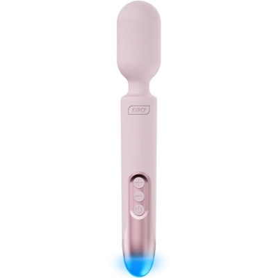 Massageador portátil rosa claro com luz azul na base
