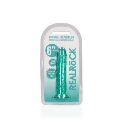 Dildo transparente embalado com texto em inglês
