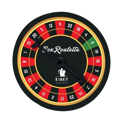 Roda de jogo tipo roleta com números e texto Sex Roulette KINKY