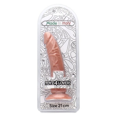 Brinquedo sexual em embalagem com padrão em preto e branco, texto Made in Italy e TOYZ 4 LOVERS.
