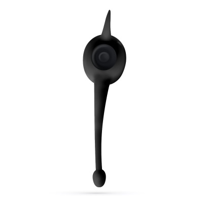 Fone de ouvido preto visto de cima com almofada circular.
