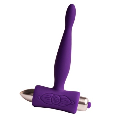 Vibrador roxo em silicone com detalhe metálico prateado