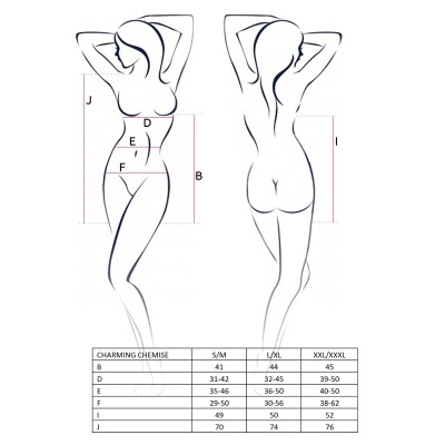 Ilustração de figura feminina com linhas e tabela de medidas para roupas