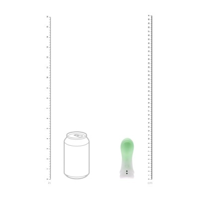 Vibrador verde claro com base branca e botões pretos em fundo branco