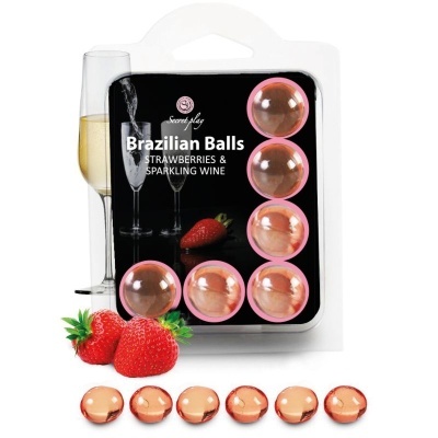 Pacote de bolas rosa Brazilian Balls com morangos e copos de champanhe
