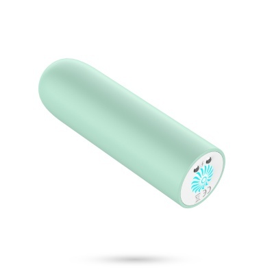 Powerbank cilíndrico verde pastel com detalhe da entrada USB