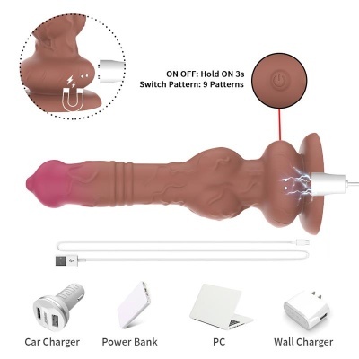 Dildo castanho e rosa com textura realística e carregamento USB