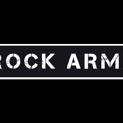 Texto branco ROCK ARMY em fundo preto