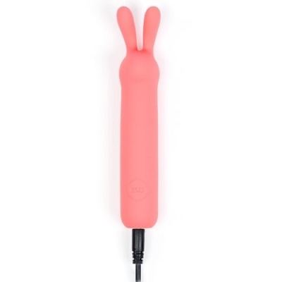 Vibrador cor-de-rosa em silicone formato coelho com cabo USB