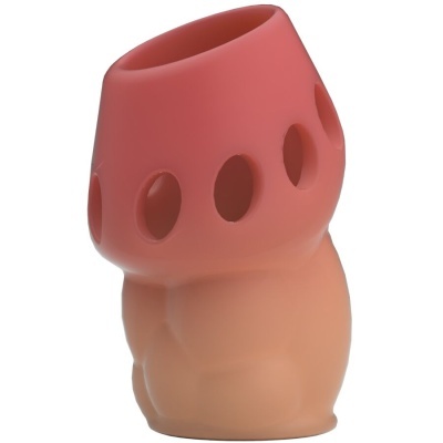 Objeto de silicone vermelho e nude com orifícios ovalados