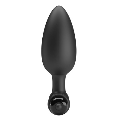 Plug anal preto com botão na base sobre fundo branco