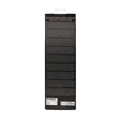 Embalagem preta com texto branco detalhando um conjunto de plugues de parafuso em silicone