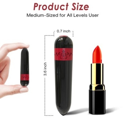 Vibrador preto pequeno com faixa vermelha e batom vermelho
