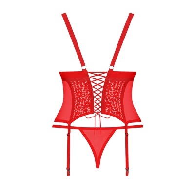 Corset lingerie vermelho em renda com laços e alças
