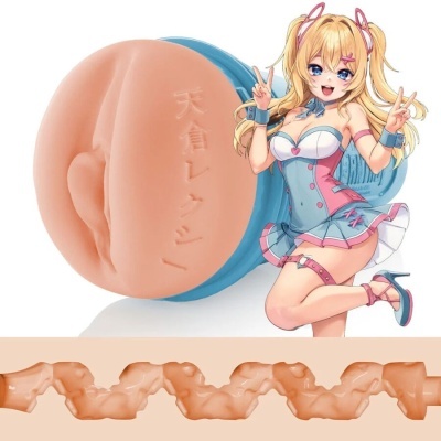 produto sexual masculino em silicone com tampa azul e personagem animada feminina