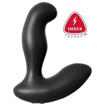 Dispositivo preto curvado com logotipo vermelho SHOCK THERAPY