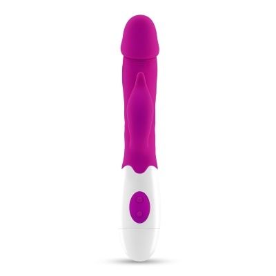 Vibrador roxo e branco com botões roxos